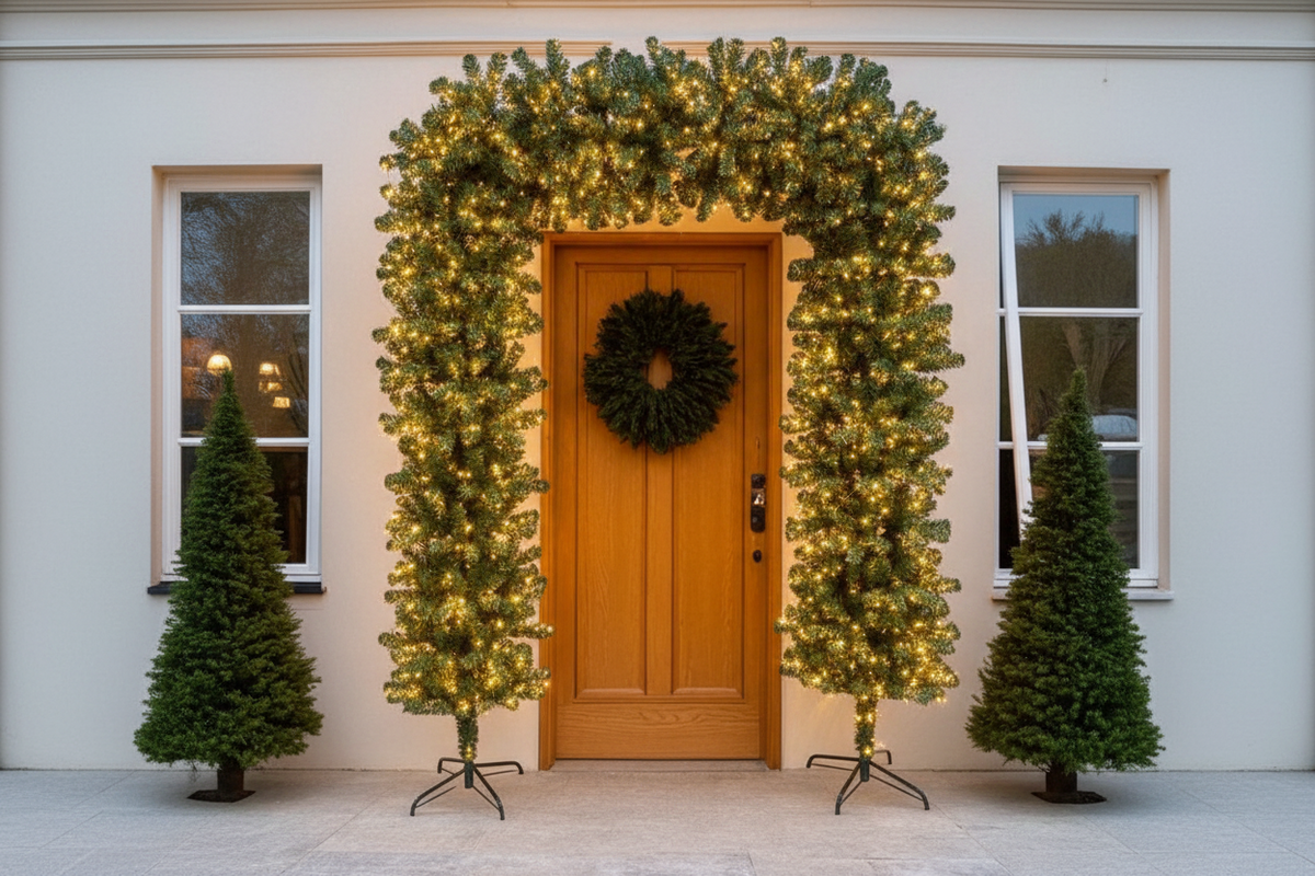 150cm Wide Single Christmas Door Arch - Pre-Lit - Warm White LED's