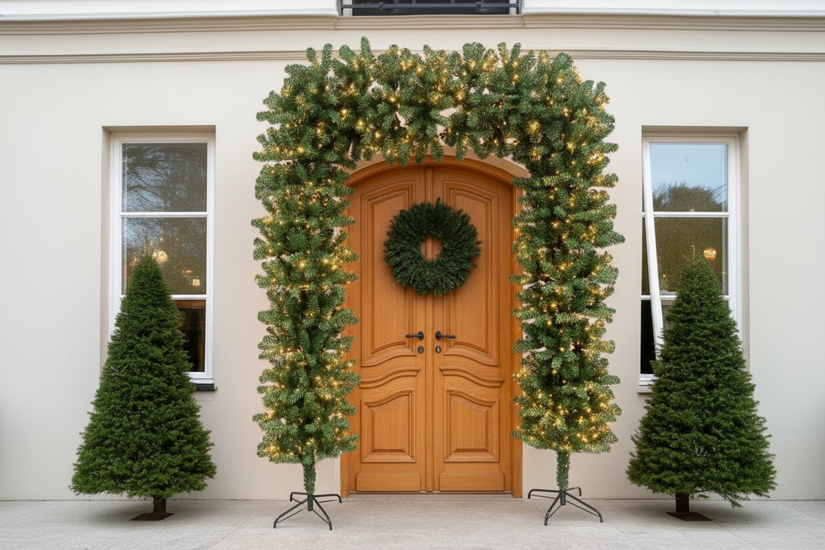 220cm Wide Double Christmas Door Arch - Pre-Lit - Warm White LED's