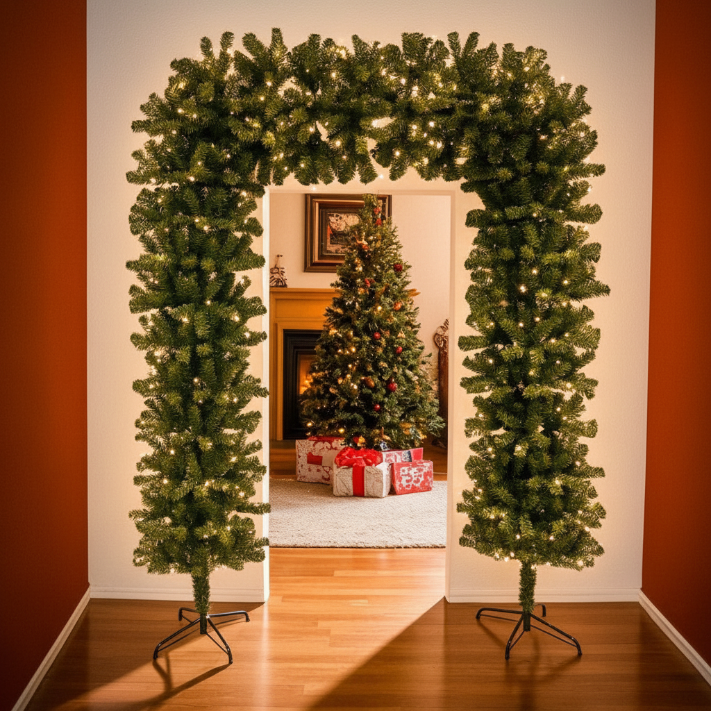 150cm Wide Single Christmas Door Arch - Pre-Lit - Warm White LED's