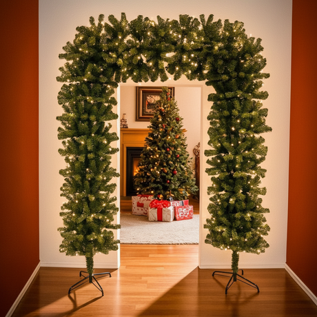 150cm Wide Single Christmas Door Arch - Pre-Lit - Warm White LED's