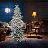 Shatchi Piedmont Pine Pre-Lit Snow Flocked Christmas Tree in Pot - 4ft