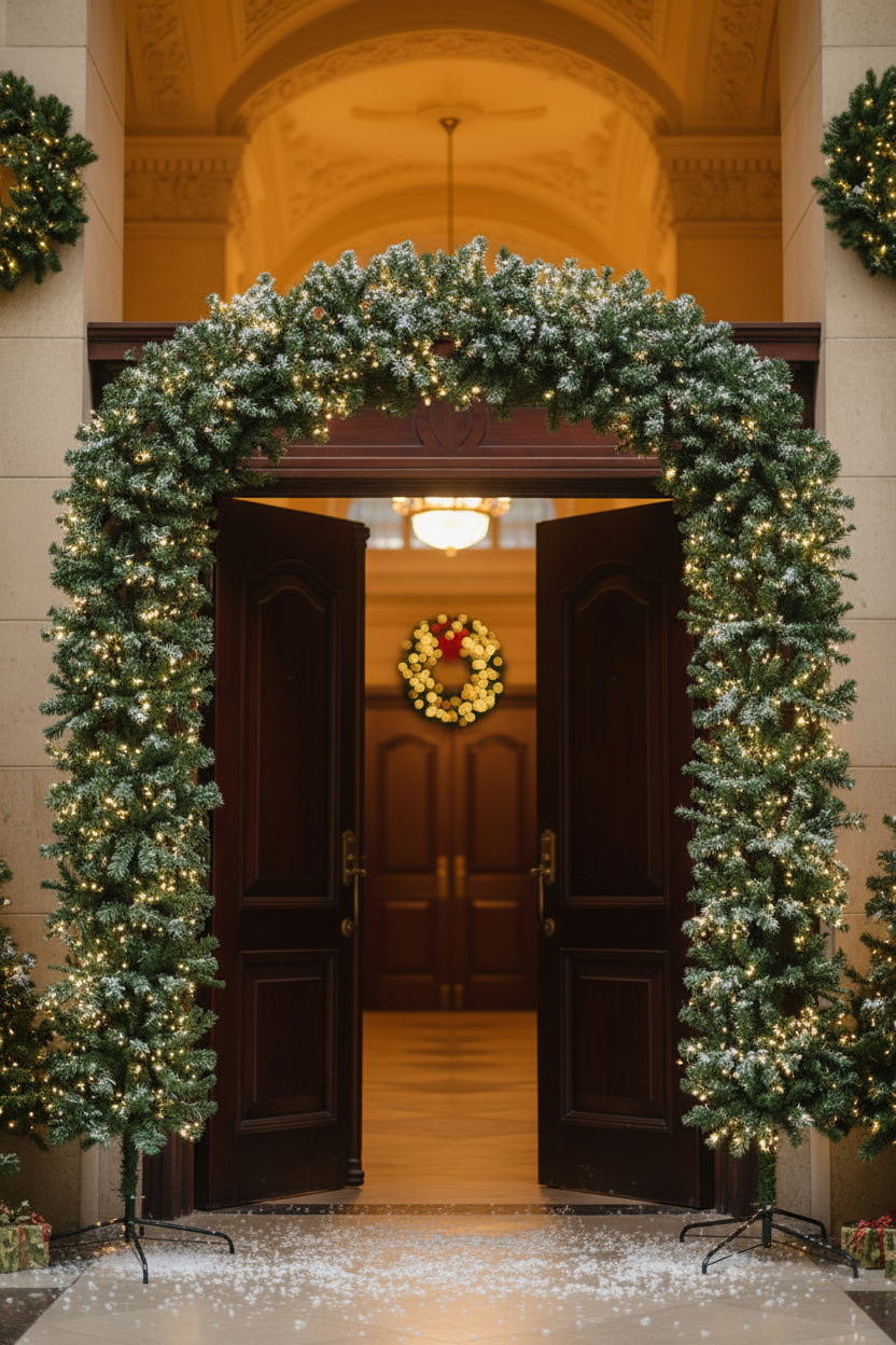 220cm Wide Curved Double Christmas Door Arch - Pre-Lit - Warm White LED's