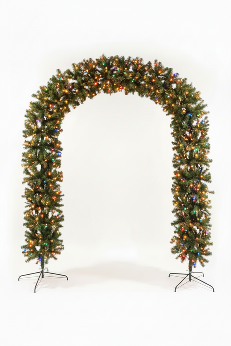 220cm Wide Curved Double Christmas Door Arch - Pre-Lit - Multicolour LED's
