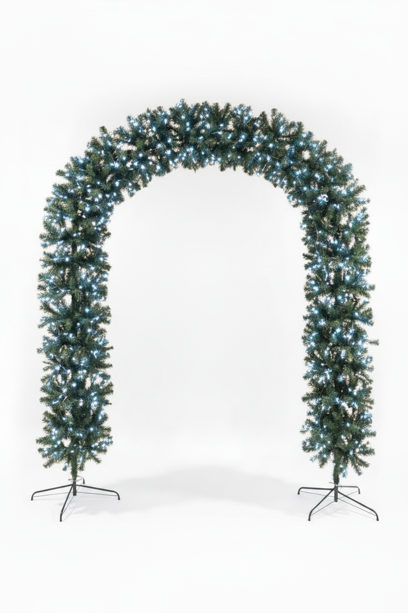 220cm Wide Curved Double Christmas Door Arch - Pre-Lit - Ice White LED's