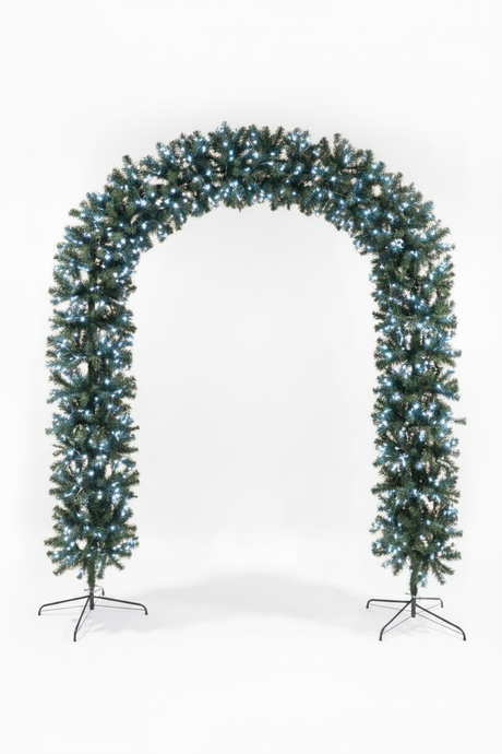 220cm Wide Curved Double Christmas Door Arch - Pre-Lit - Ice White LED's
