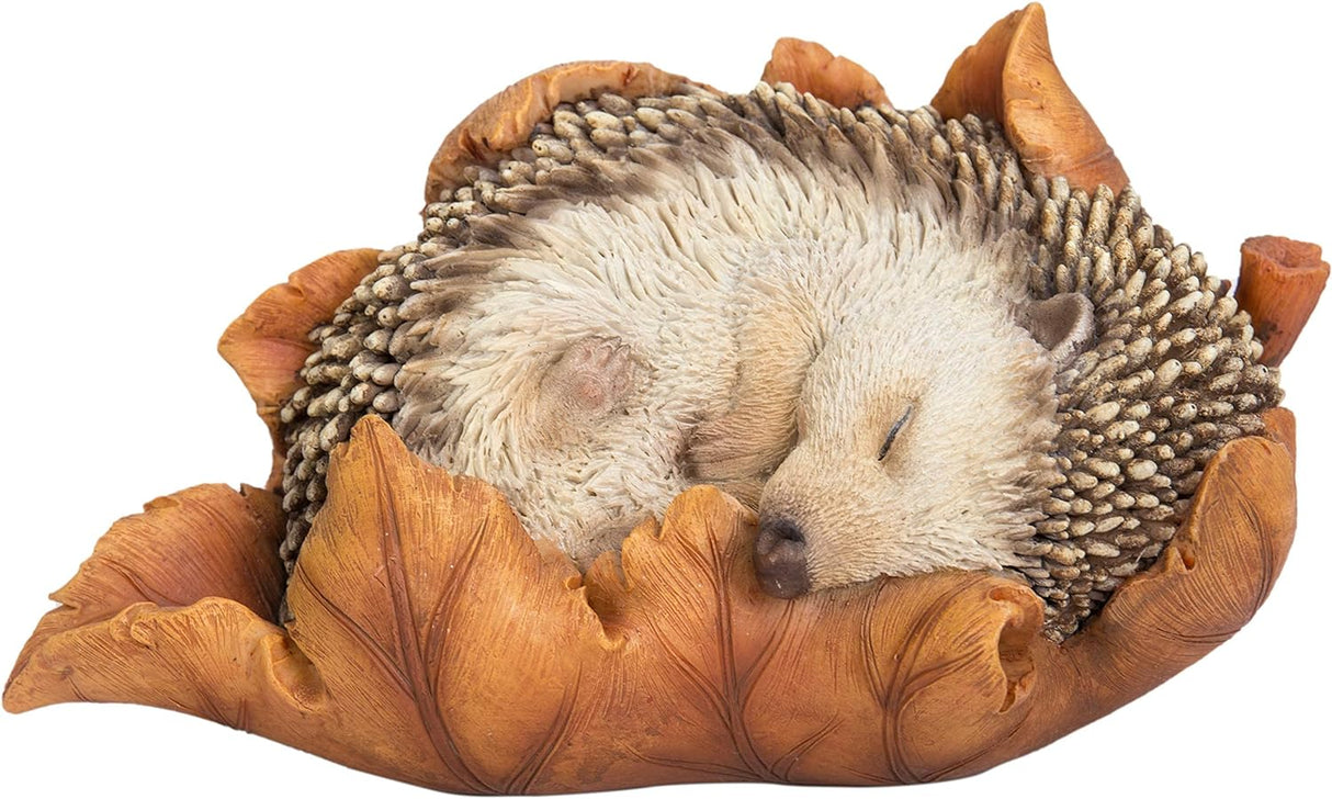 Baby Hedgehog in Leaf Garden Ornament