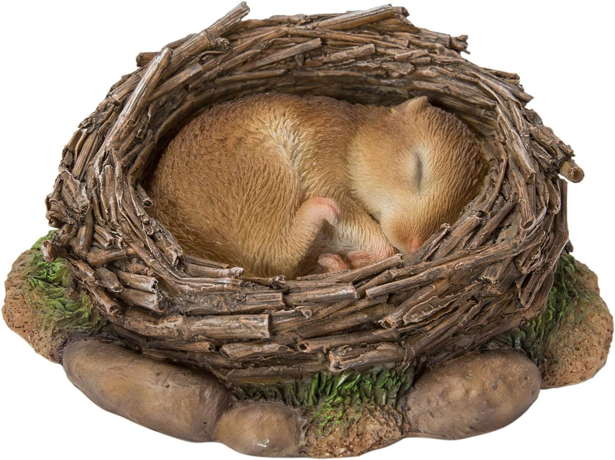 Doormouse Asleep in Nest Garden Ornament