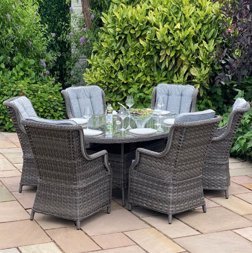 Amalfi High Back 6 Seat Oval Dining Set in Grey