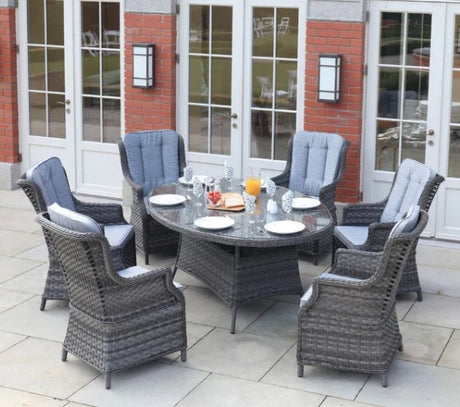 Amalfi High Back 6 Seat Oval Dining Set in Grey