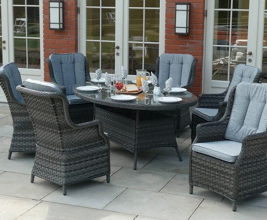 Amalfi High Back 6 Seat Oval Dining Set in Grey