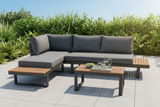 Shoreline Garden Corner Sofa Set with Faux Wood Accents in Dark Grey