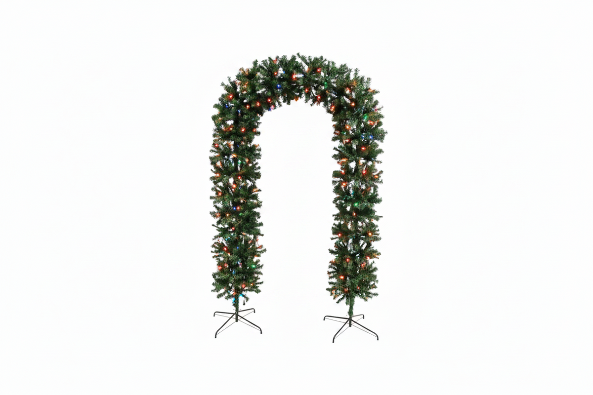 150cm Wide Single Curved Christmas Door Arch - Pre-Lit - Multicolour LED's