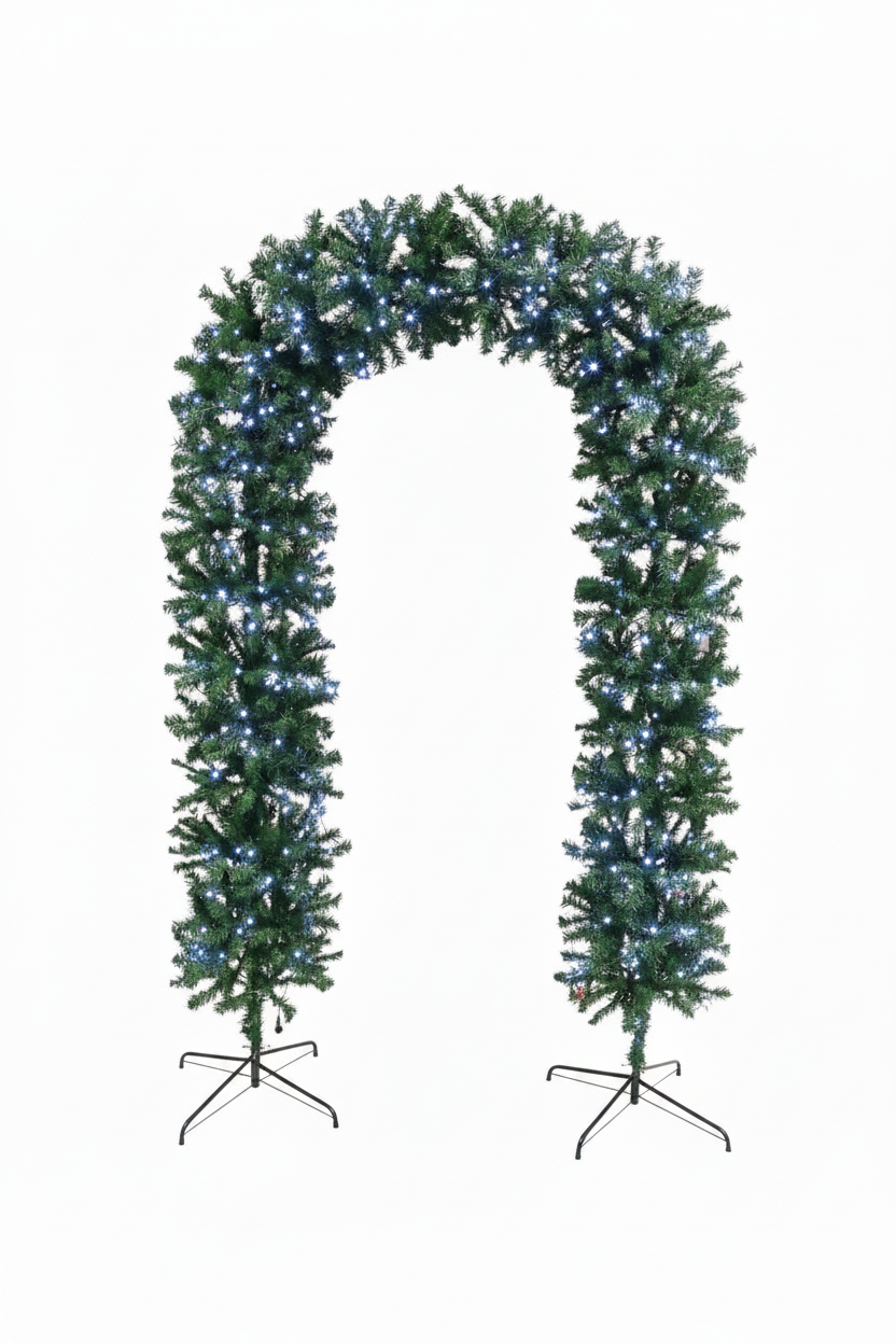 150cm Wide Single Curved Christmas Door Arch - Pre-Lit - Ice White