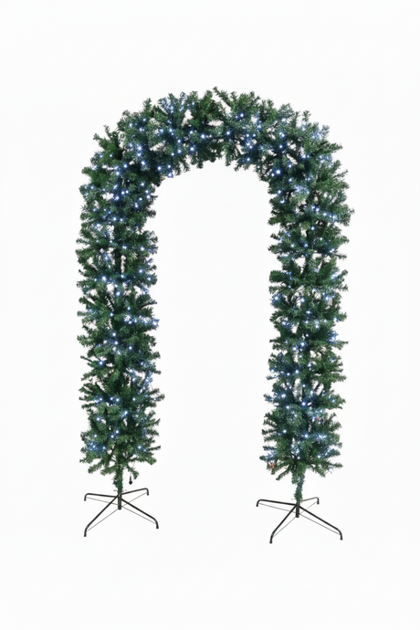 150cm Wide Single Curved Christmas Door Arch - Pre-Lit - Ice White