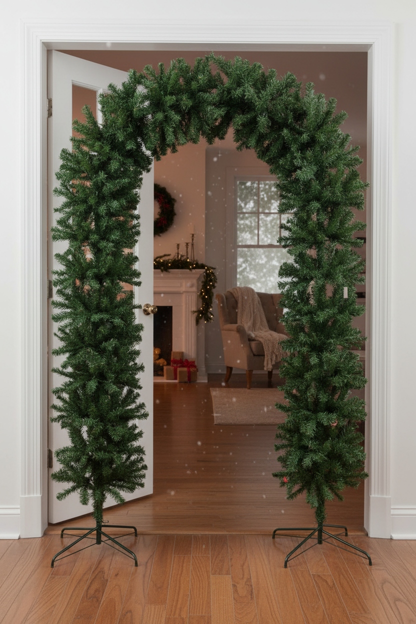 150cm Wide Single Curved Christmas Door Arch - Green