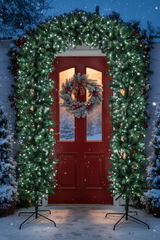 150cm Wide Single Curved Christmas Door Arch - Pre-Lit - Ice White