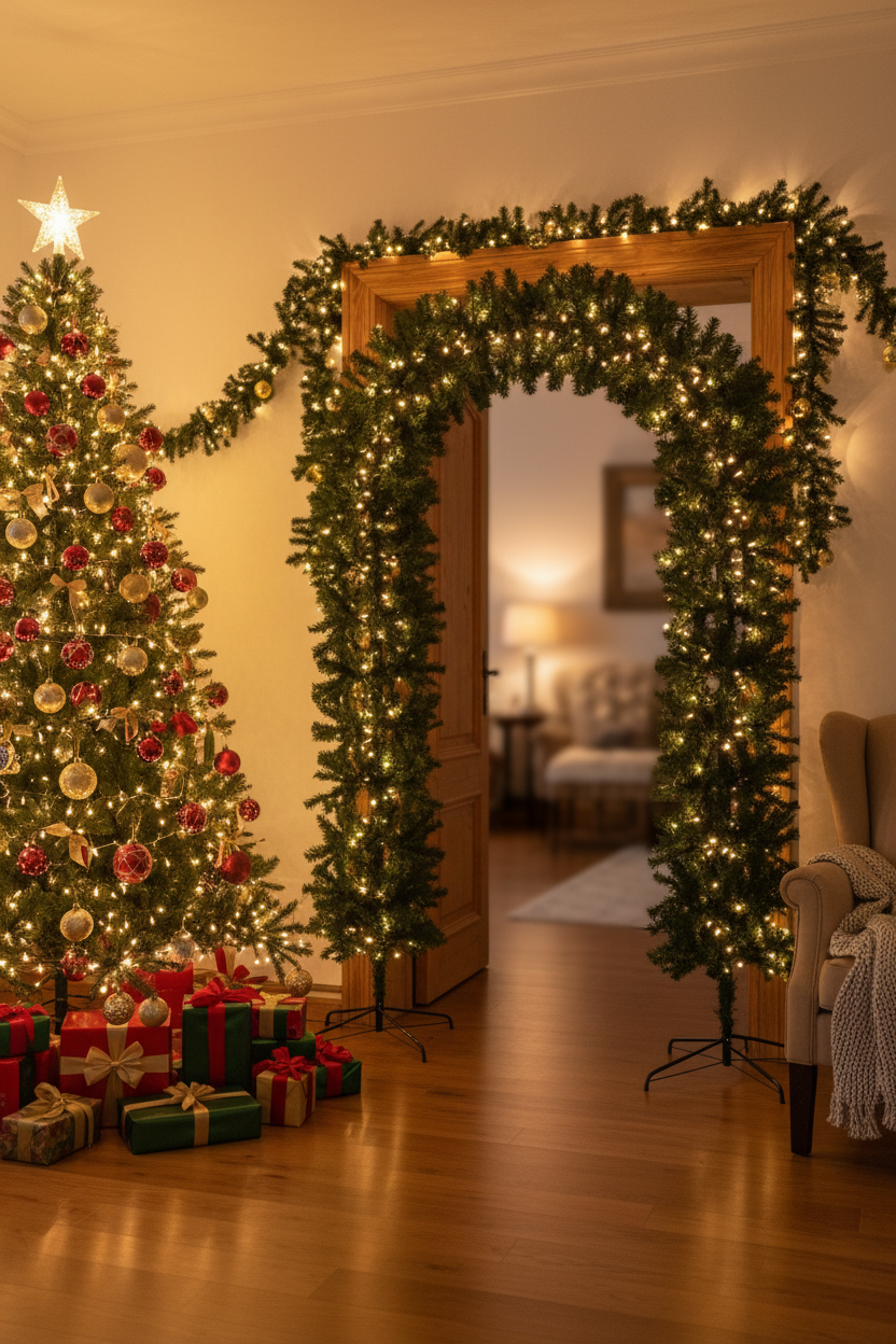 150cm Wide Single Curved Christmas Door Arch - Green