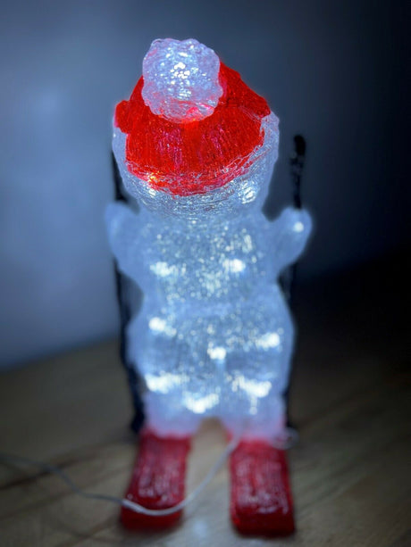 29cm Acrylic Skiing Snowman with 30 Ice White LED's