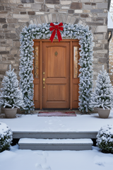 150cm Wide Single Christmas Door Arch - Snow Flocked - Pre-Lit Ice White