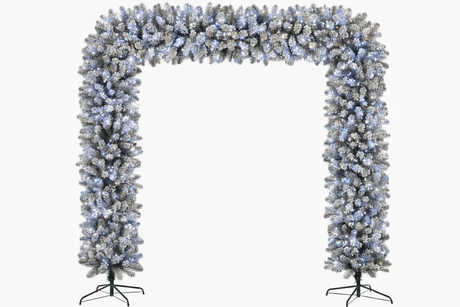 220cm Wide Double Christmas Door Arch - Snow Flocked - Ice White LED's