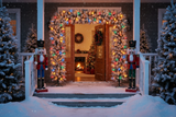 220cm Wide Double Christmas Door Arch - Snow Flocked - Multicolour LED's