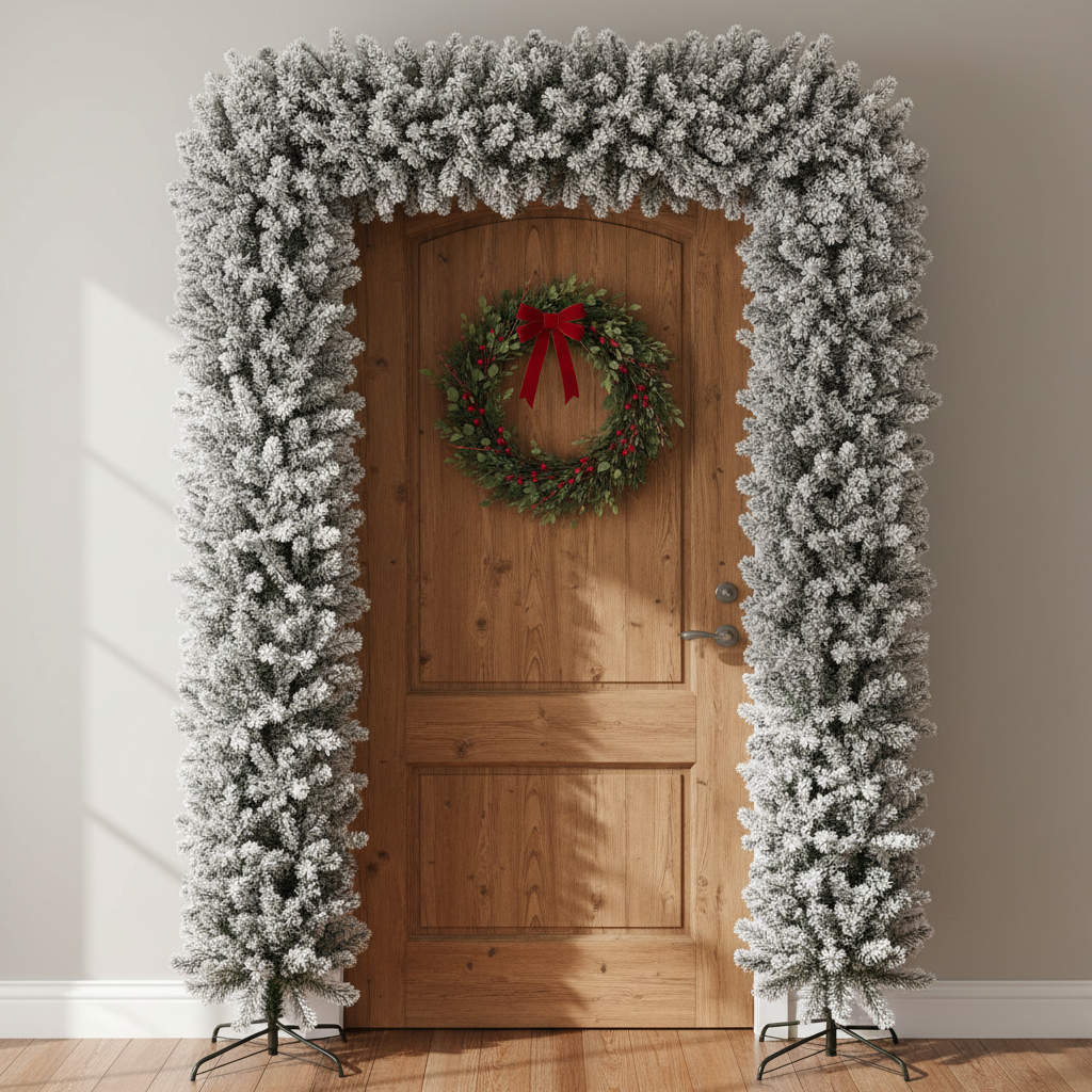 150cm Wide Single Christmas Door Arch - Snow Flocked
