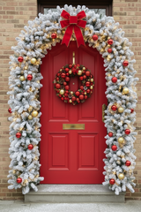 150cm Wide Single Curved Christmas Door Arch - Snow Flocked