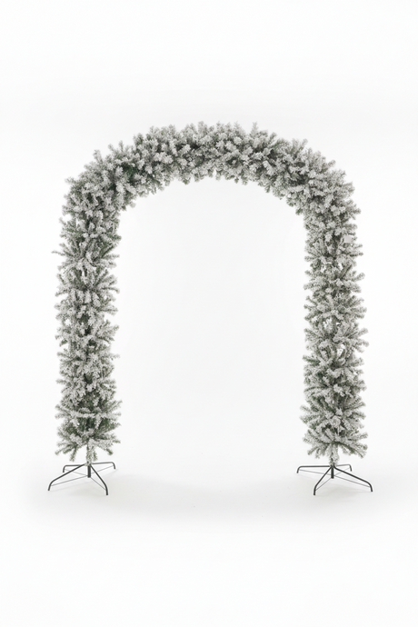 220cm Wide Curved Double Christmas Door Arch - Snow Flocked