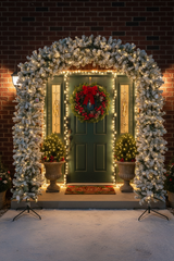 220cm Wide Curved Double Christmas Door Arch - Snow Flocked