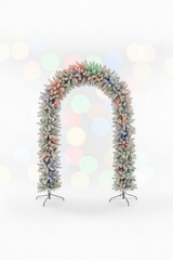 150cm Wide Single Curved Christmas Door Arch - Snow Flocked - Pre-Lit Multicolour