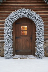 220cm Wide Curved Double Christmas Door Arch - Snow Flocked