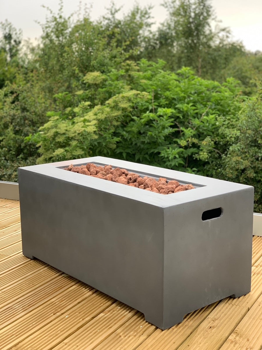 106cm Rectangular Modern Fire Pit Table Concrete with Cover – Garden ...