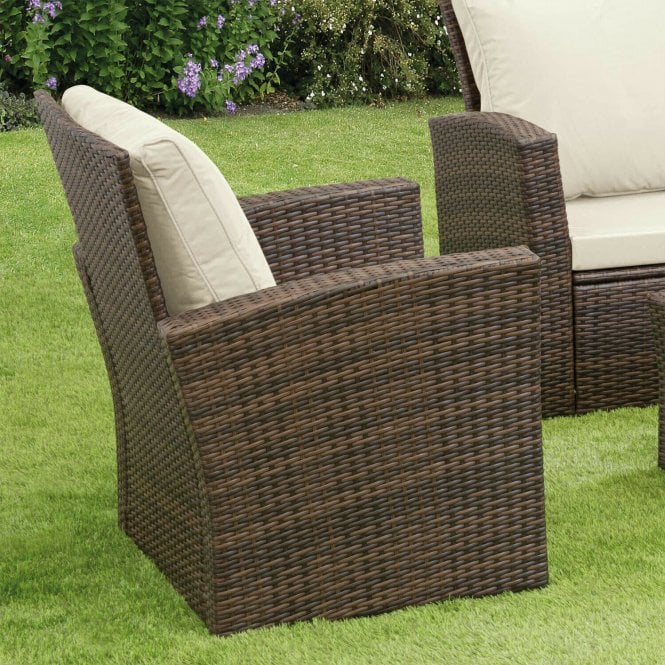 GSD Rattan 4 Piece Lounge Set - Brown with Cream Cushions