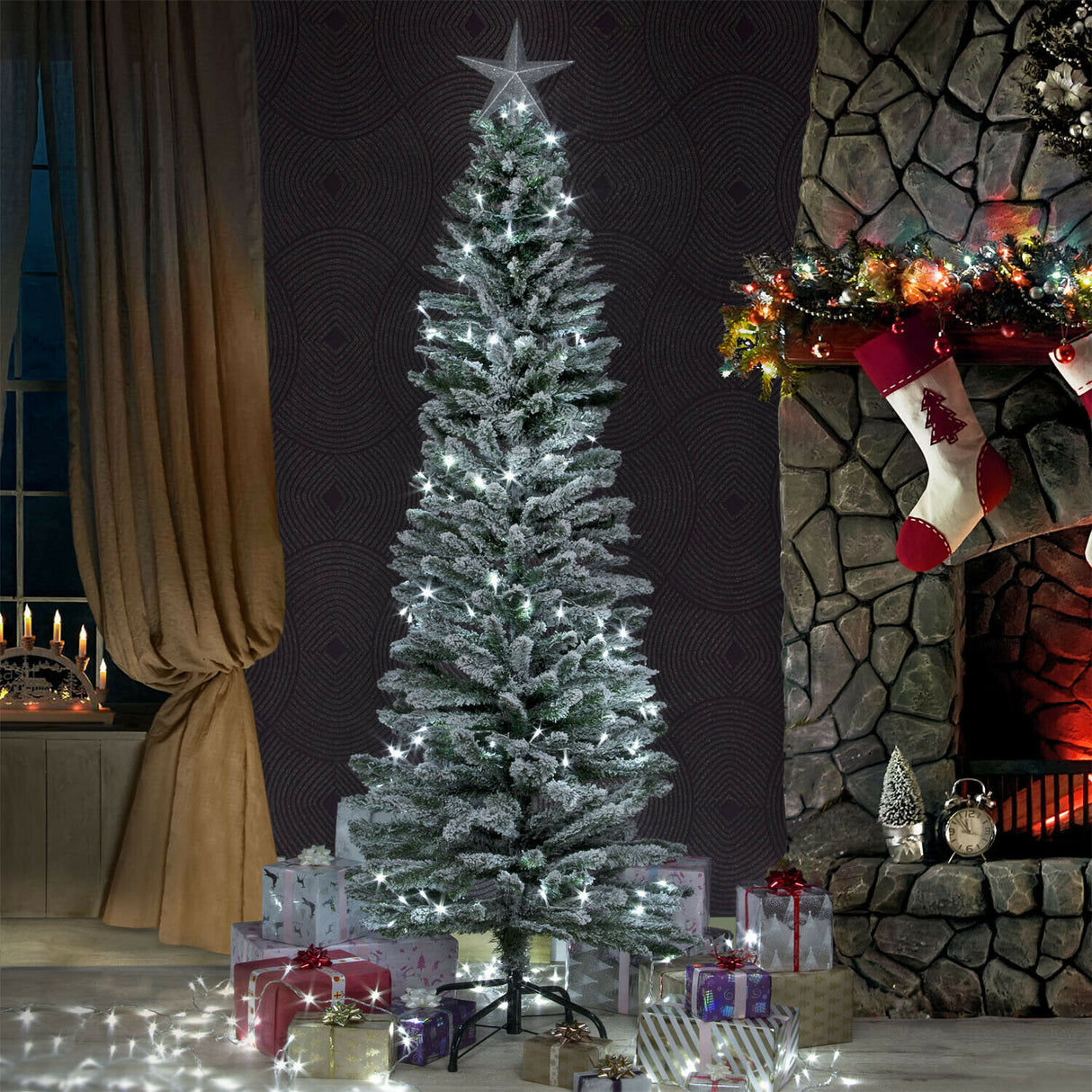Pencil Pine Snow Flocked Christmas Tree - 8ft/240cm