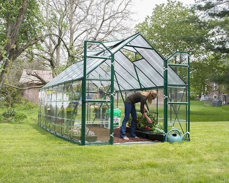 Balance 8' x 16' Greenhouse - Green Frame & Hybrid Polycarbonate Panels