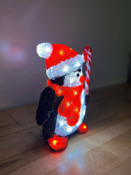 30cm Penguin with Candy Cane Acrylic Figure