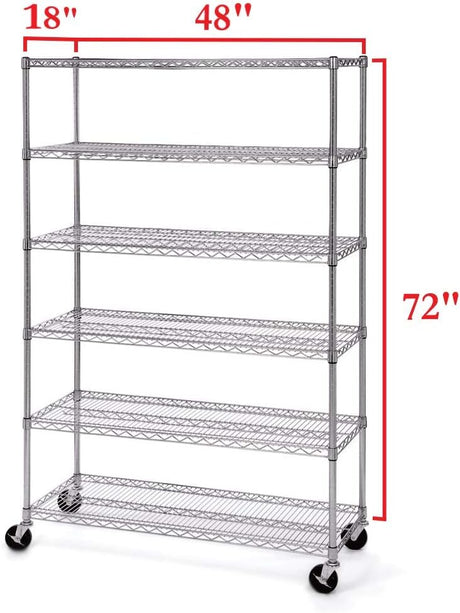 Ultra Durable Solid Steel Wire 6 Tier Shelving Unit with Wheels