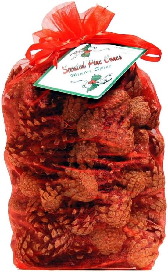 Winter Spice Scented Pine Cones in Red Organza Bag