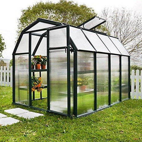 Eco Grow 6' x 8' Greenhouse - Green Frame & Twinwall Polycarbonate Panels