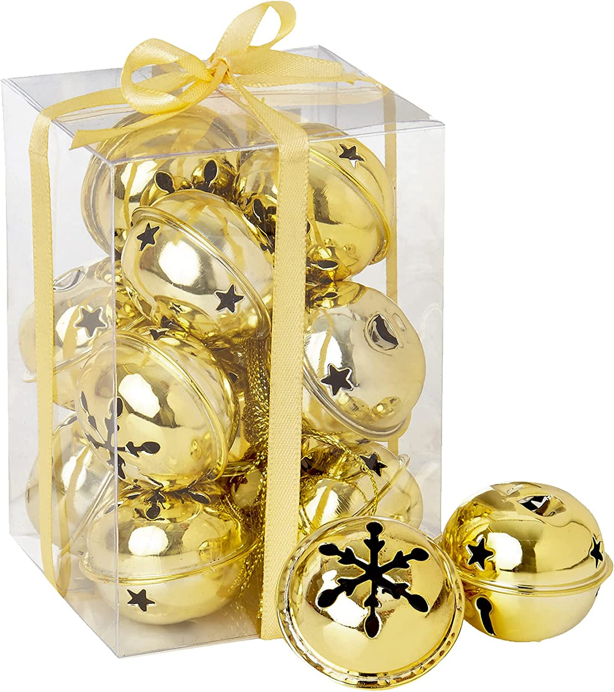 Set of 12 Gold Jingle Bells Christmas Tree Decorations Baubles 40mm