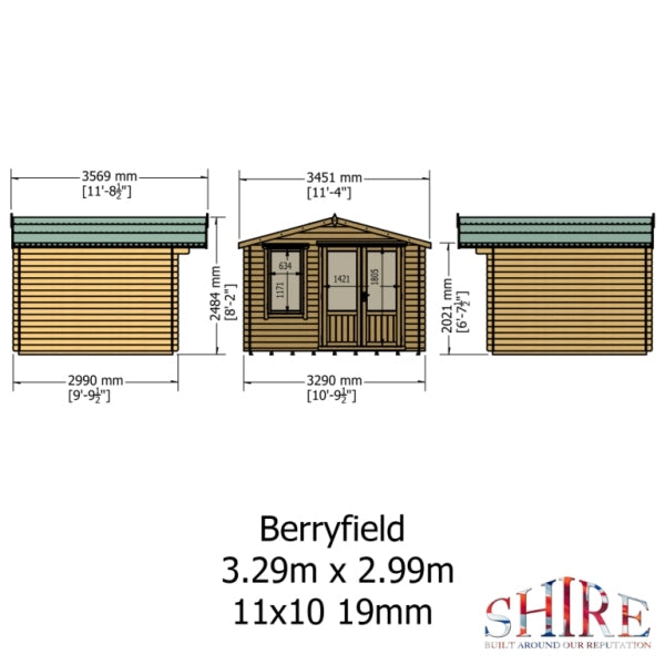 Shire Berryfield 11x10 19mm Log Cabin