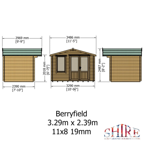 Shire Berryfield 11x8 19mm Log Cabin