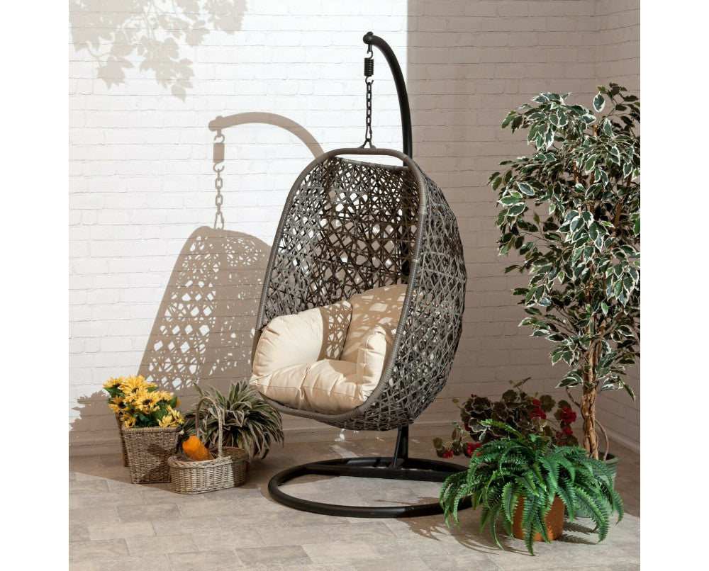 Single Hanging Cocoon Egg Chair - Cream Cushions