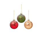 Set of 3 Traditional Green Red and Gold Christmas Tree Decorations 80mm