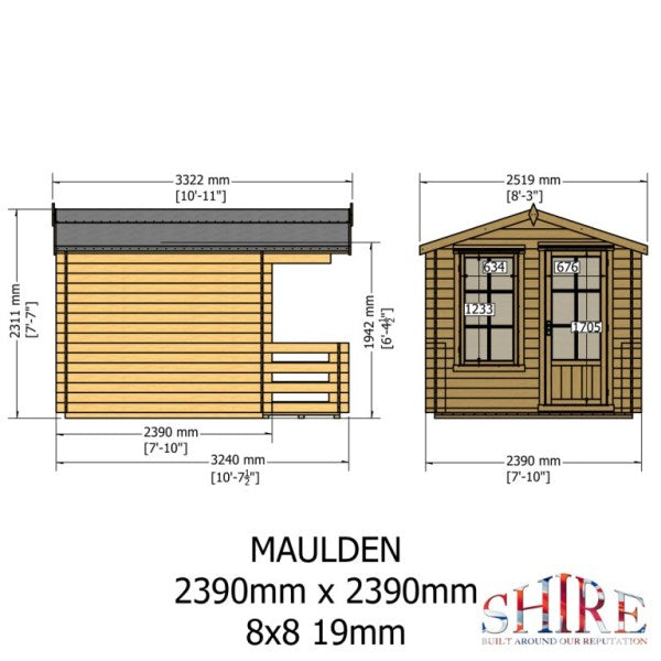 Shire Maulden 8x8 19mm Log Cabin with Veranda