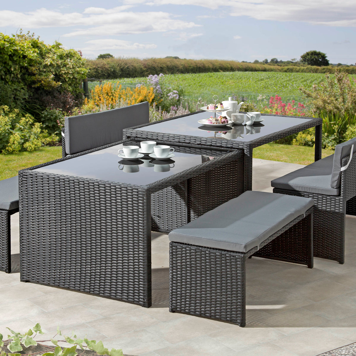 Melbourne Rattan Space Saving Garden Furniture, 6 Piece, Fully