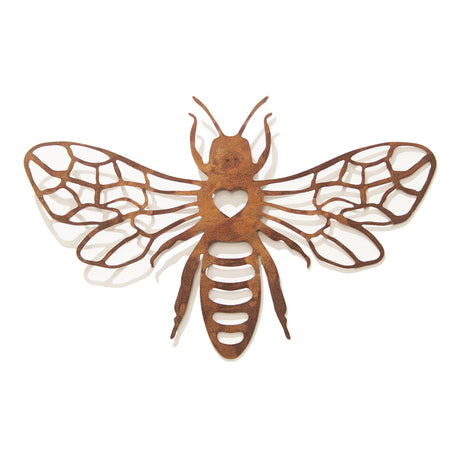 Large Rusted Metal Honeybee Silhouette Wall Art for Garden