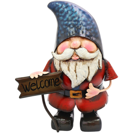 Metal Gnome with Welcome Sign Garden Ornament