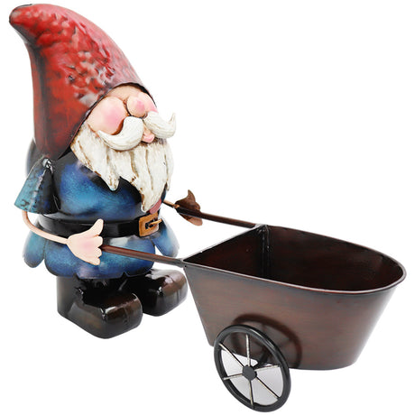 Metal Gnome with Wheelbarrow Planter