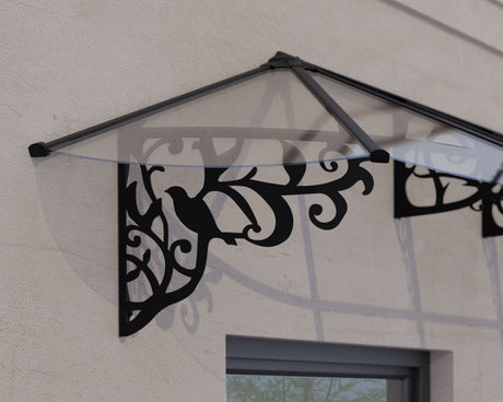 Lily 3.2m x 0.9m Door Canopy - Black Frame & Clear Polycarbonate